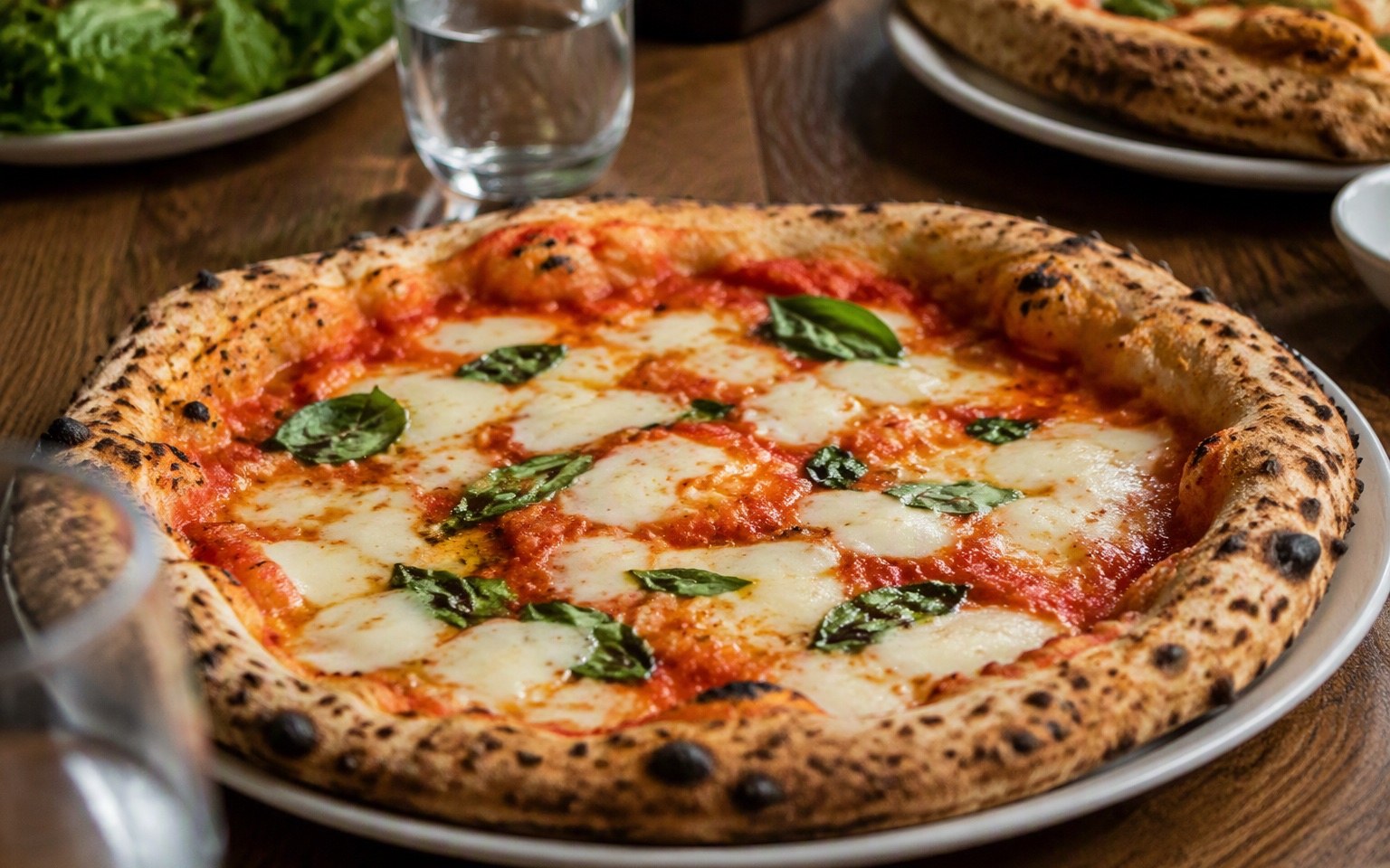 Pizza Margherita met basilicum uit de houtoven